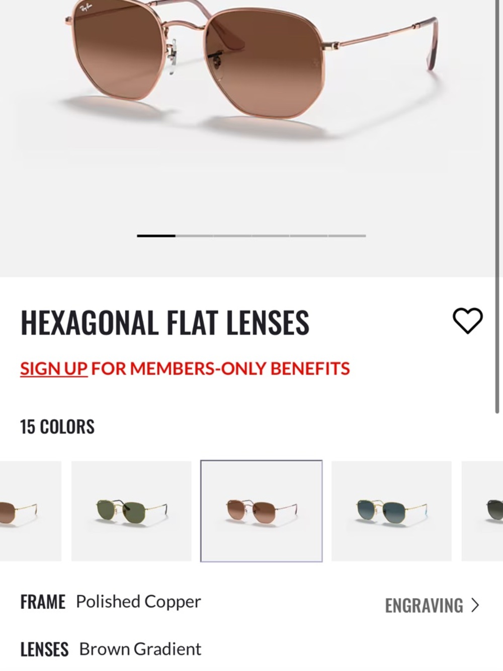Ray-Ban Polished Copper Hexagonal Sunglasses with Brown Gradient Lenses